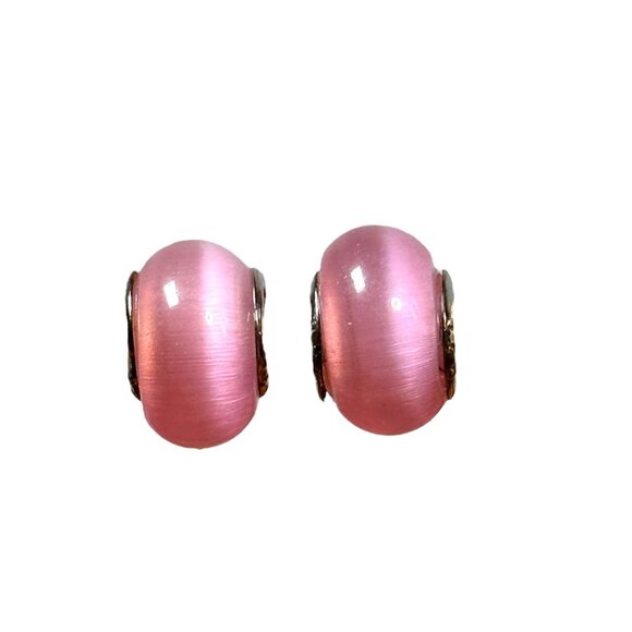 Pink Glass Charm Beads With 925 Sterling Silver Core For Bracelets & Necklaces - Picture 2 of 7